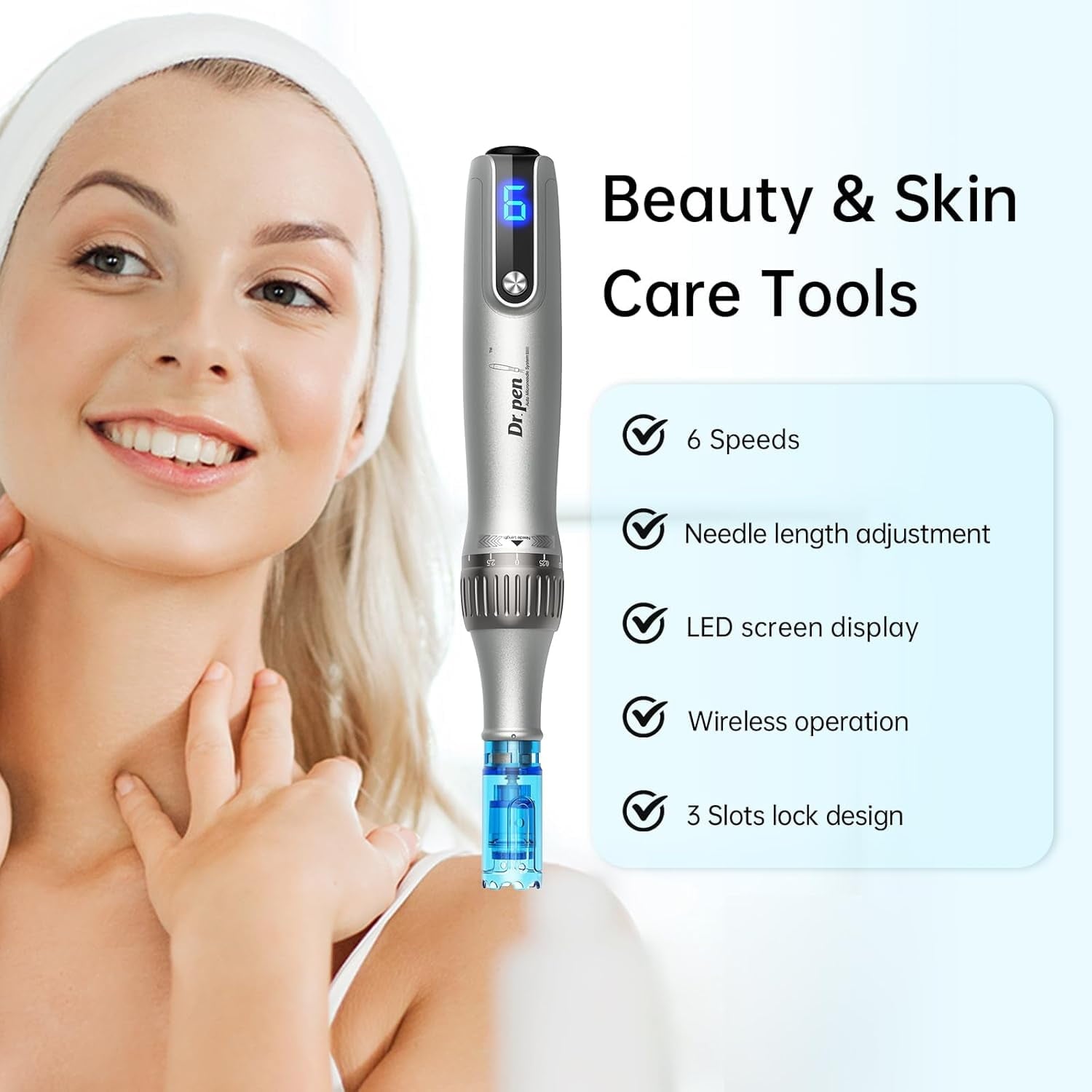 Electric M8S Dermapen Pen, Wireless Tool Auto Pen Care Tool with Skin Care Cartridges Replacement