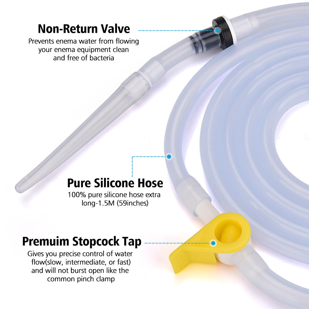 2L Reusable Silicone Enema Bag Kit Coffee and Water Enema Cleansing Long Silicone Hose Anal Douche for Women and Men
