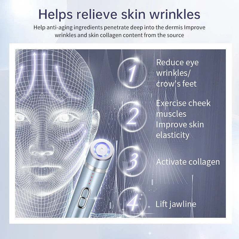 3 In 1 Electric Eye Massage Wand Rechargeable Heat Vibration Microcurrent Anti Wrinkle Dark Circle Eye Lifting Beauty Device