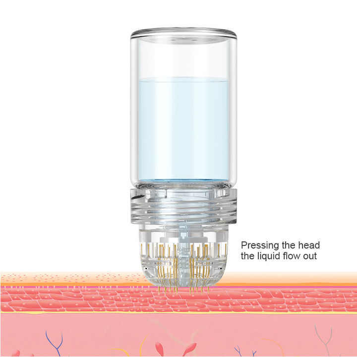 Hydra 20 Pins Gold Titanium Derma Stamp With 5ml Glass Bottle Skin Therapy Auto Serum Infusion System Home Use