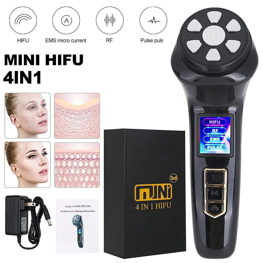 4 In 1 Mini HIFU Machine HIFU RF EMS Pulse Facial Lifting Device Home Use Anti-Aging Wrinkle Removal Skin Rejuvenation Beauty Tool