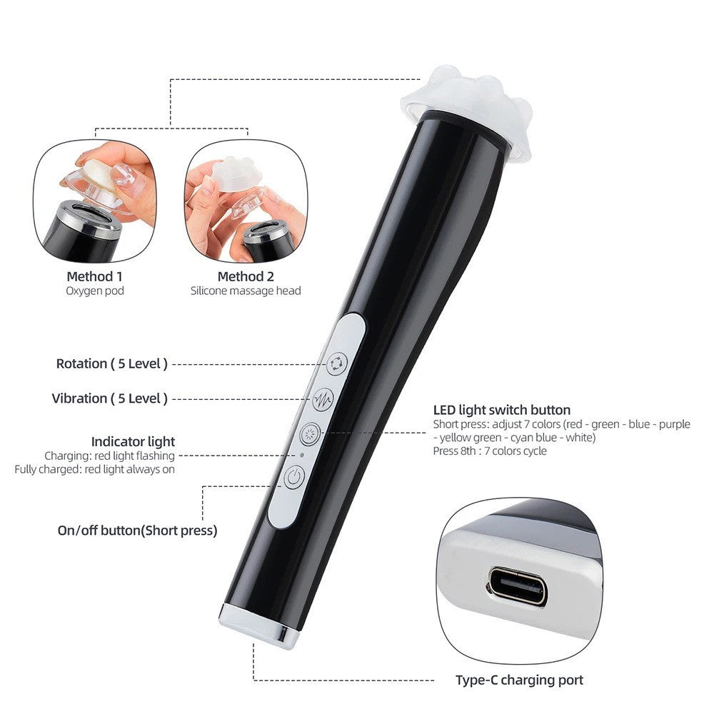 CO2 Oxygen Bubble Pen 5 Gear Vibration Handheld Oxygen Bubble Beauty Tool Deep Skin Cleansing Device Home Salon Skin Care