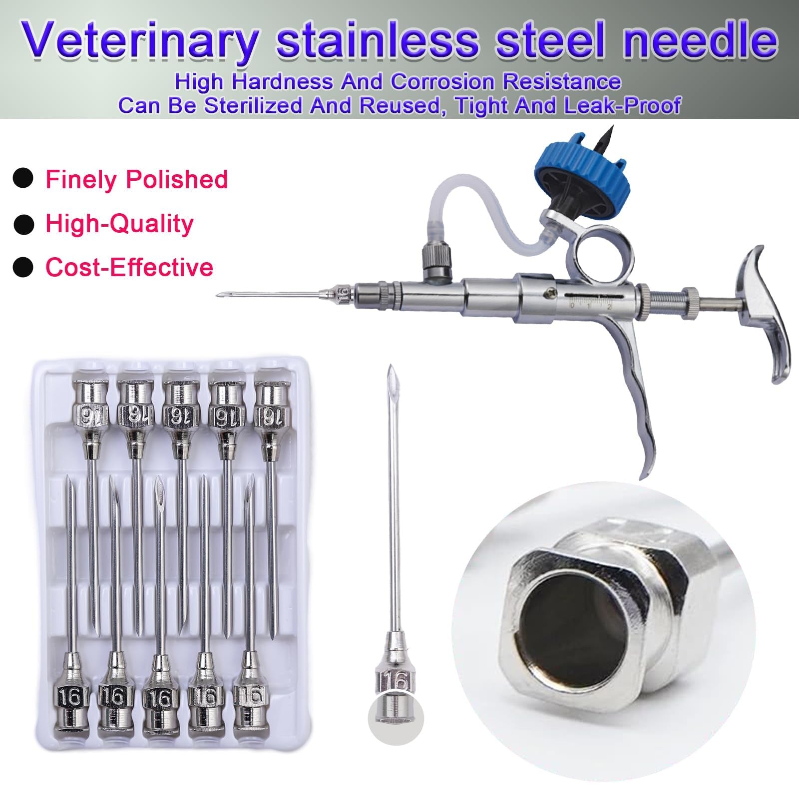 Stainless Steel Veterinary Injection Needles for Livestock Pig Cattle Sheep Horse Dog Poultry Farm Animal Use 10 Pcs/Box