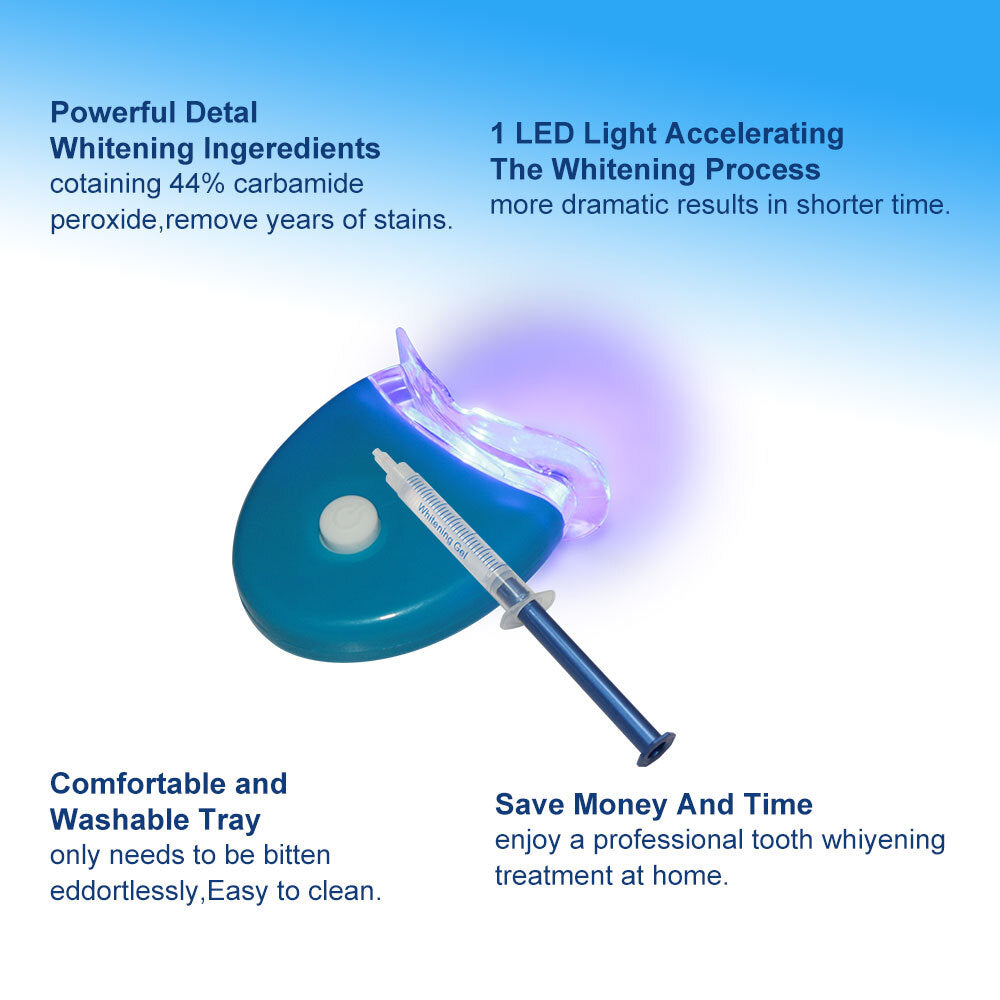 Home LED Teeth Whitening Kit with Mouth Trays & Bleaching Syringes, DIY Dental Bleaching System for Brightening Yellow Stained Teeth
