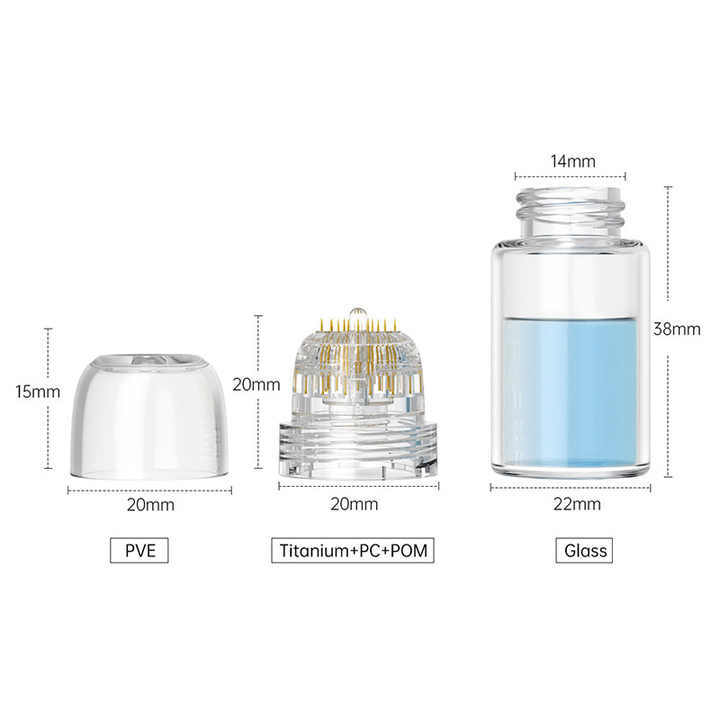 Hydra 20 Pins Gold Titanium Derma Stamp With 5ml Glass Bottle Skin Therapy Auto Serum Infusion System Home Use