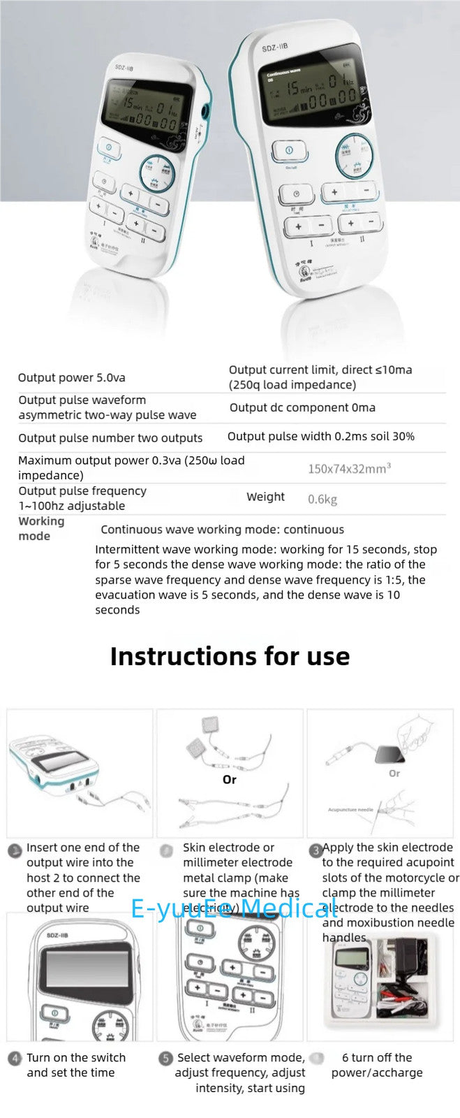 Hwato SDZ-IIB Electroacupuncture Physiotherapy Instrument Nerve and Muscle System Portable Digital Therapy Tens 2 Channel Output