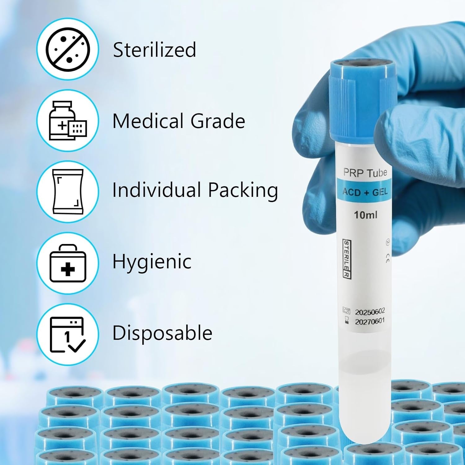 10 Pack Disposable 10ml Acd Gel Tubes With Cap Vacuum for Blood Collection Medical & Veterinary Beauty Facial Use
