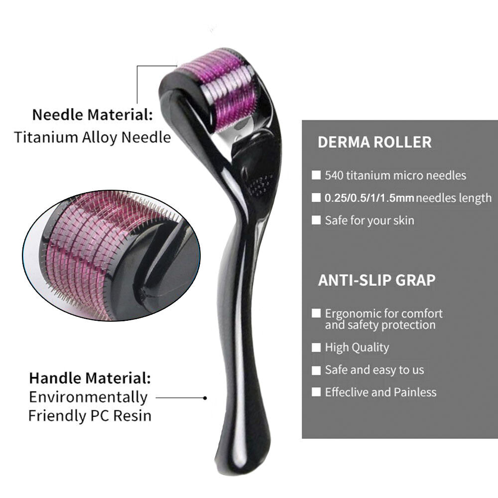 DRS 540 Titanium Microneedle Derma Roller Facial Skin Care Tool Boost Collagen Anti-Aging Reduce Wrinkles Pore Minimizing Device