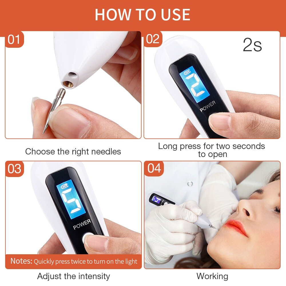 9-level Blue Light Mole Warts Removal Pen - Portable Beauty Instrument USB Charging Beauty Device