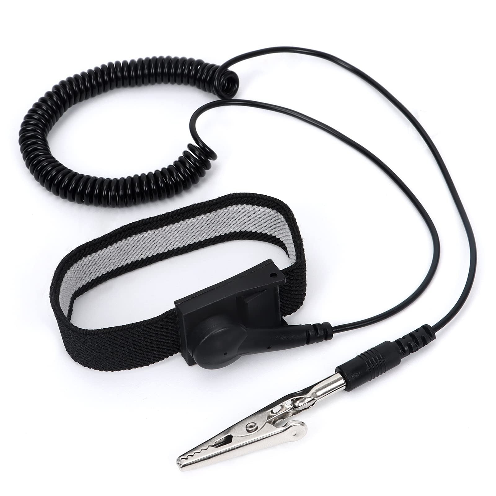 2PCS Adjustable Anti Static Wrist Strap with Coiled Cord Alligator Clip ESD Grounding Bracelet for Electronic Repair Work