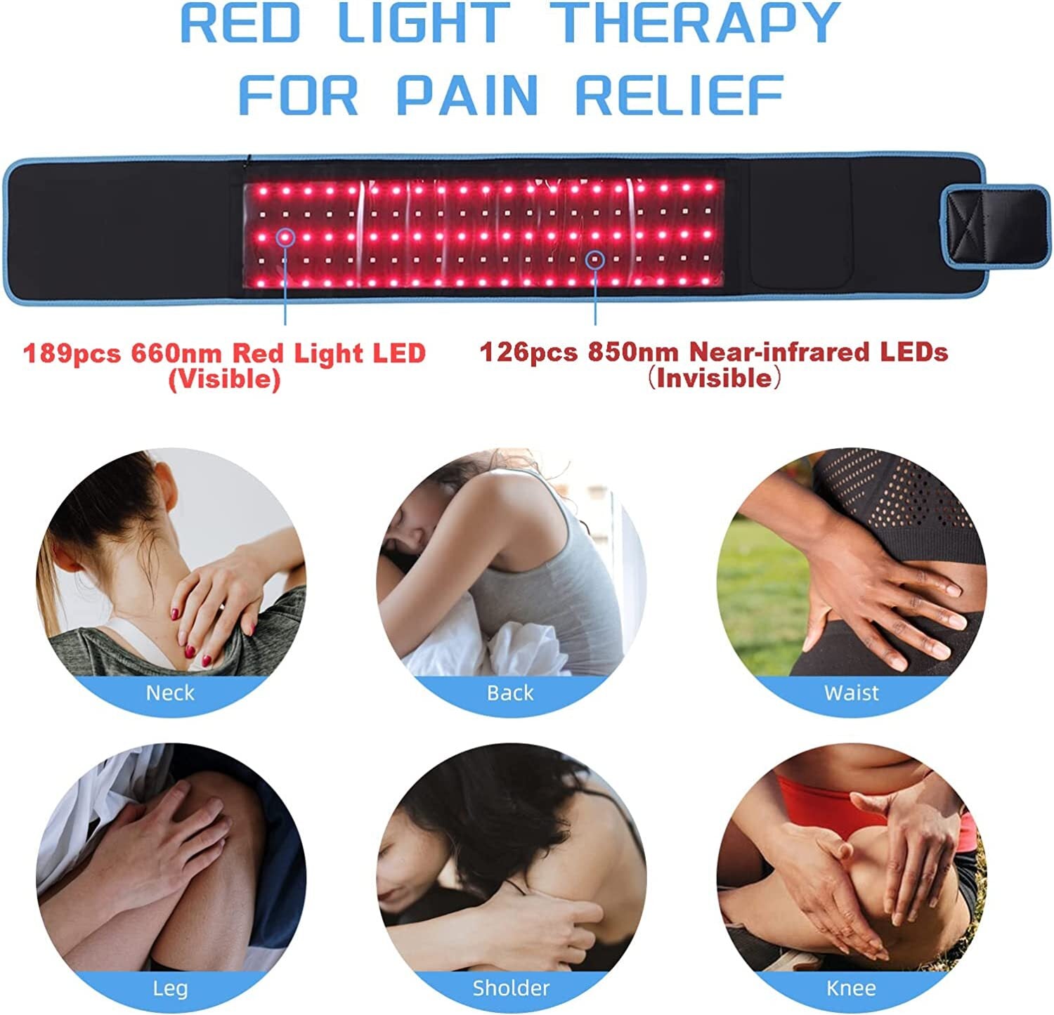 Red Light Therapy Infrared Light Therapy Wrap Belt for Body Pain Relief Wearable Large Pad for Waist Back Stomach Muscle Repair, Decrease Inflammation, Speed Healing LED 660nm&850nm with Controller