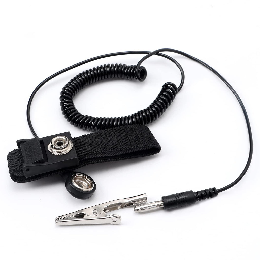 2PCS Adjustable Anti Static Wrist Strap with Coiled Cord Alligator Clip ESD Grounding Bracelet for Electronic Repair Work