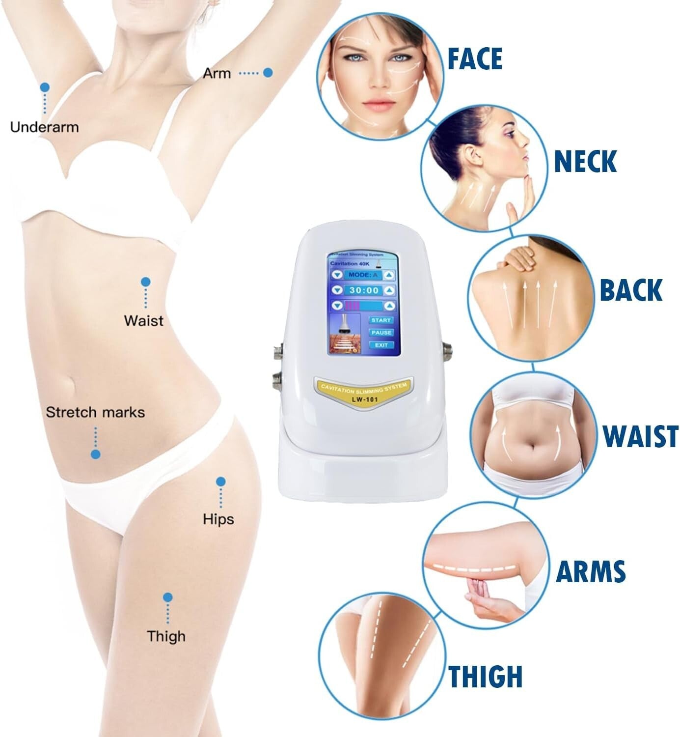 3 In 1 40K Cavitation RF Slimming Machine, Ultrasonic Fat Reduction Device with Tripolar & Multipolar RF for Body Shaping Anti-Cellulite Treatment