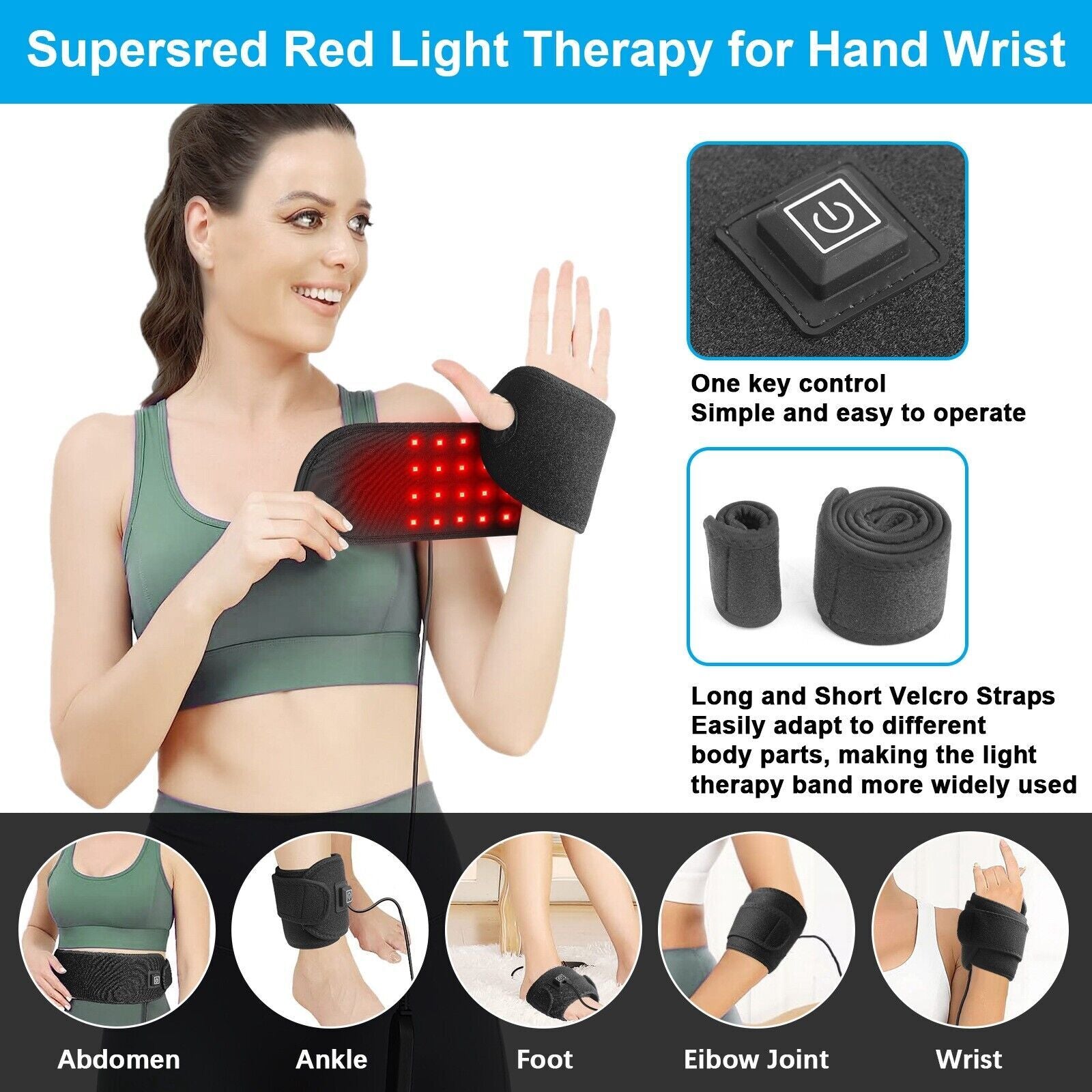 Red Light Therapy Wrist Wrap Pad 660nm 850nm Infrared LED Light Belt for Wrist Arm Joint Home Body Skin Relief Care