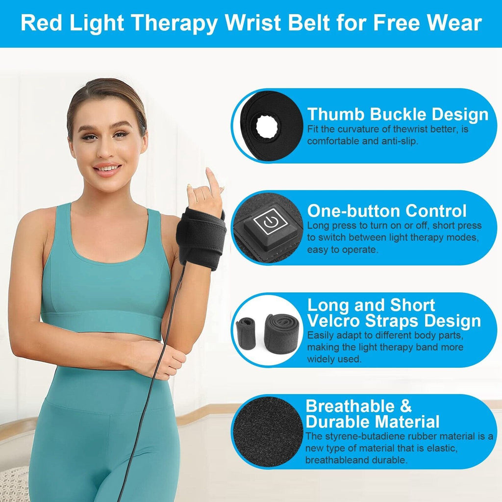 Red Light Therapy Wrist Wrap Pad 660nm 850nm Infrared LED Light Belt for Wrist Arm Joint Home Body Skin Relief Care