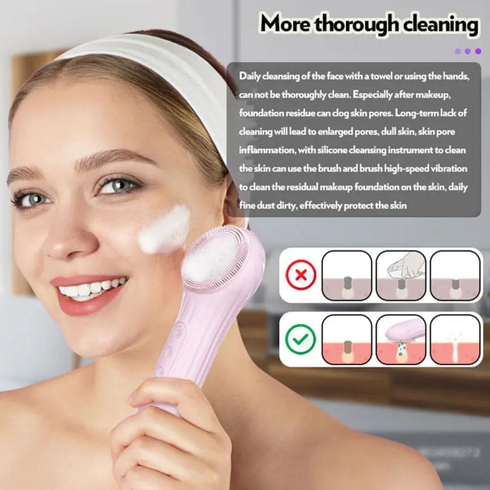 Electric Silicone Facial Cleansing Brush Rechargeable Vibration Face Scrubber Deep Clean Pore Exfoliate Skin Care Beauty Tool