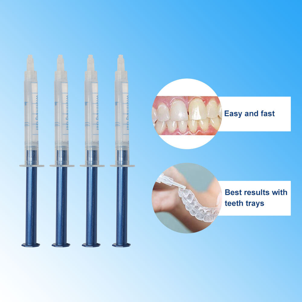 Home LED Teeth Whitening Kit with Mouth Trays & Bleaching Syringes, DIY Dental Bleaching System for Brightening Yellow Stained Teeth