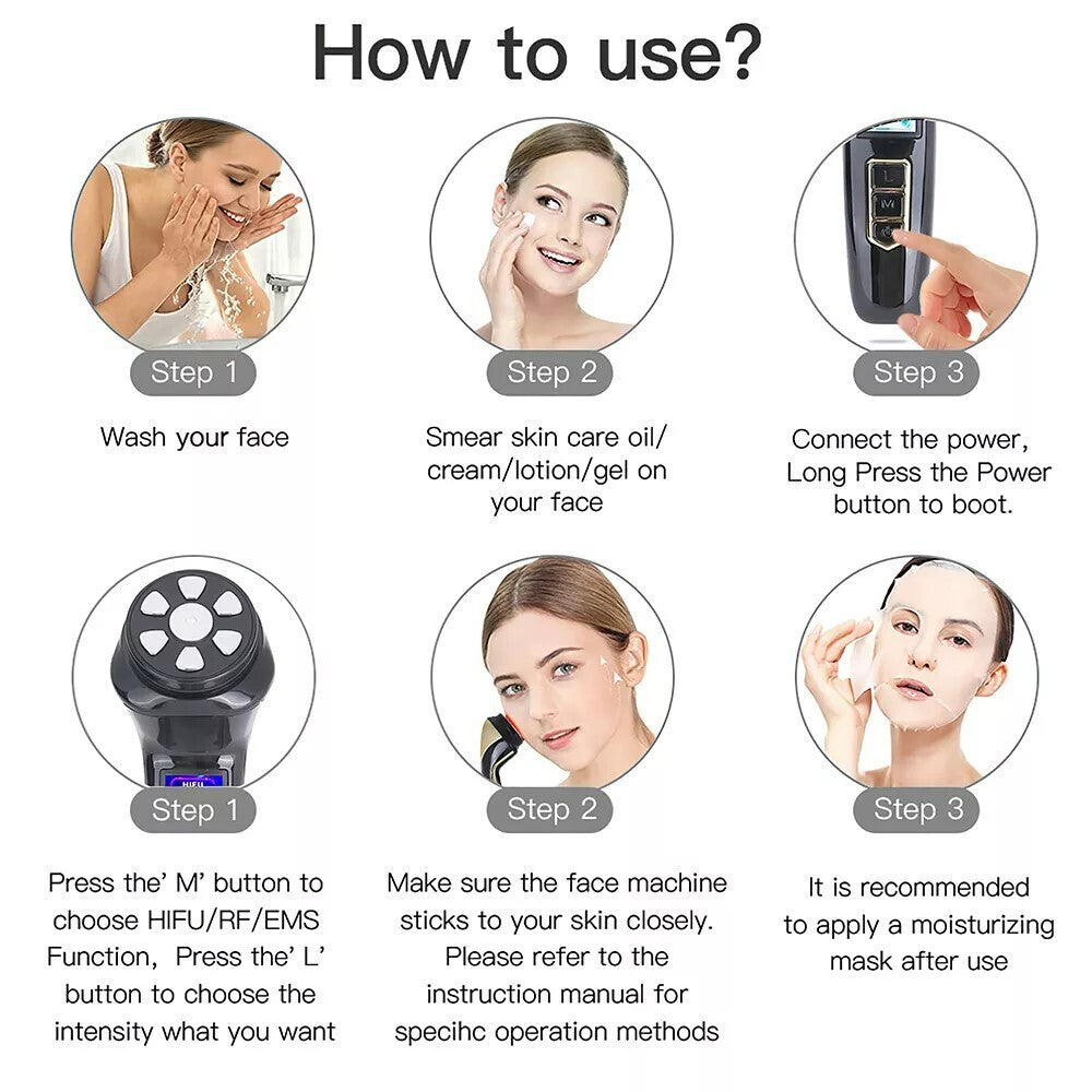 4 In 1 Mini HIFU Machine HIFU RF EMS Pulse Facial Lifting Device Home Use Anti-Aging Wrinkle Removal Skin Rejuvenation Beauty Tool