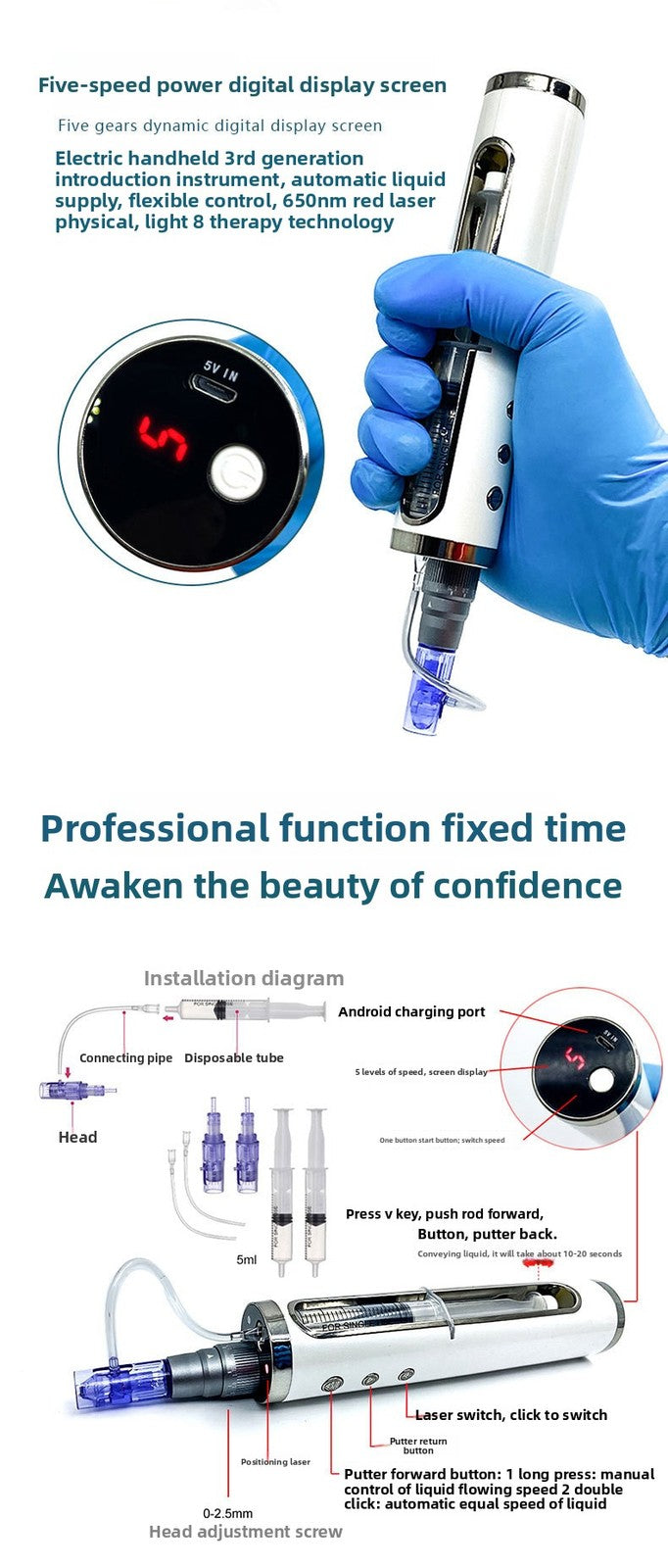 Auto Serum Feed Nano Microneedling Pen Electric Derma Pen Hydra Facial Skin Infusion Device for Home Salon Skin Beauty Treatment