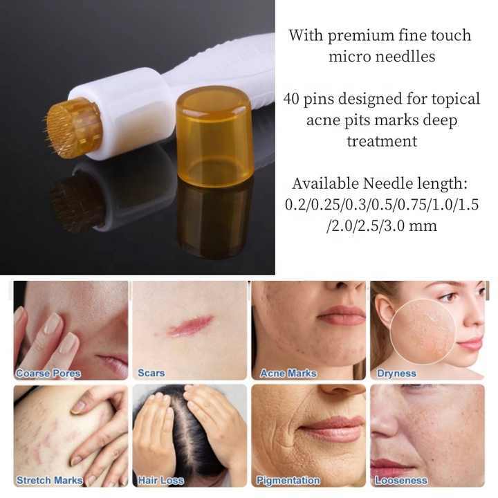 DRS 40 Pin Derma Stamp Microneedling Tool 0.2-3.0mm Multi Needle Depth Collagen Boost Facial Skin Care Device