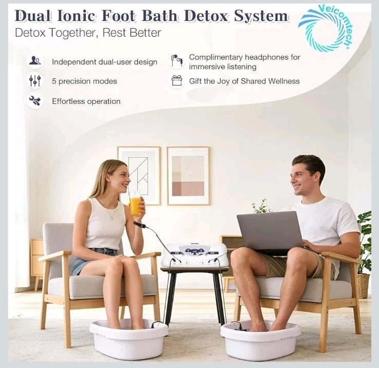 Dual Ionic Detox Foot Bath Machine with MP3 Music Player 2 Black Arrays Cell Spa Foot Bath Machine for Two Person Home Relax Use
