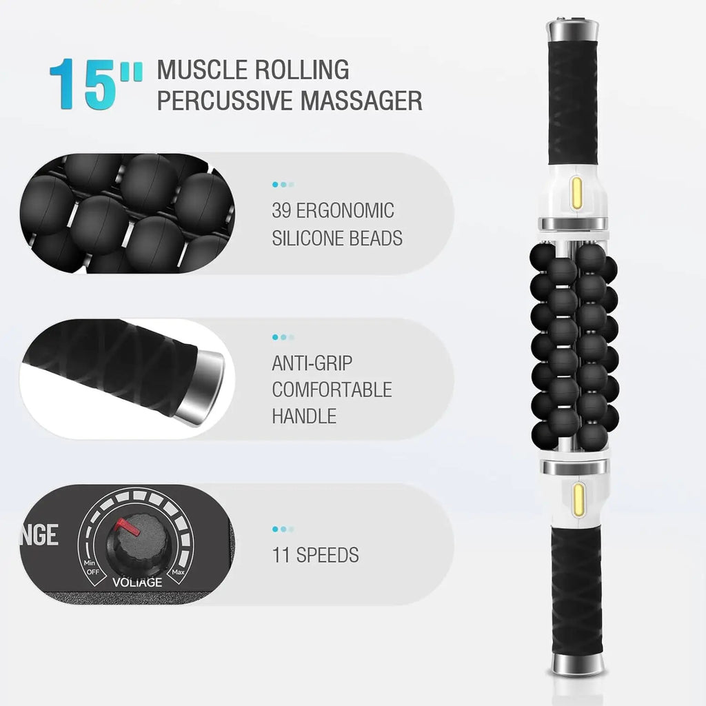 Electric Deep Tissue Roller Massage Stick Rechargeable Muscle Relax Roller Tool For Leg Back Arm Soreness Recovery Fitness Massage Device