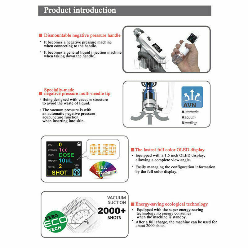 Portable EZ Negative Pressure Water Light Injection Machine - Hyaluronic Acid Mesotherapy Gun for Skin Rejuvenation  / Accessories Parts