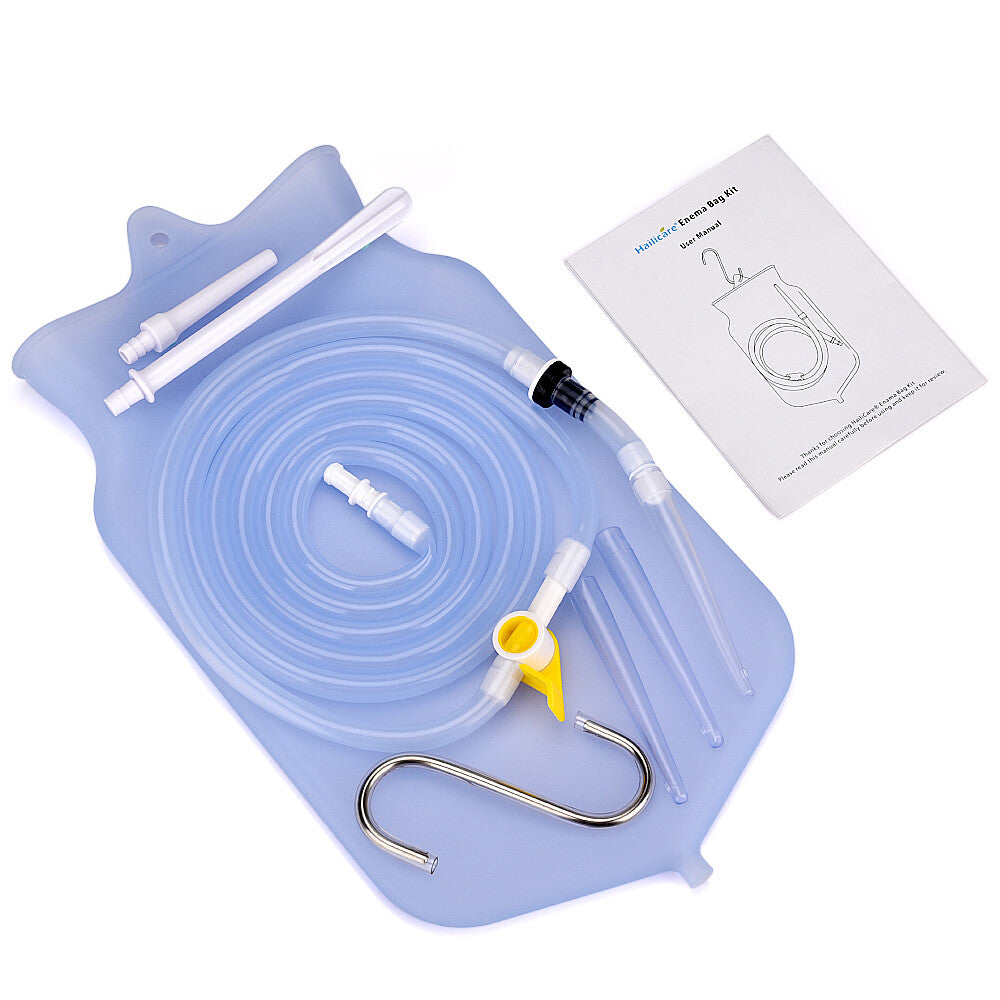 2L Reusable Silicone Enema Bag Kit Coffee and Water Enema Cleansing Long Silicone Hose Anal Douche for Women and Men