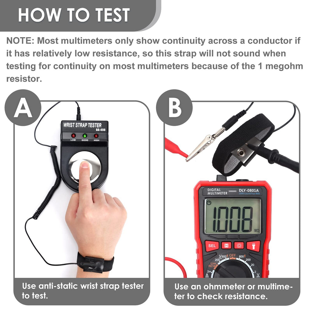 2PCS Adjustable Anti Static Wrist Strap with Coiled Cord Alligator Clip ESD Grounding Bracelet for Electronic Repair Work