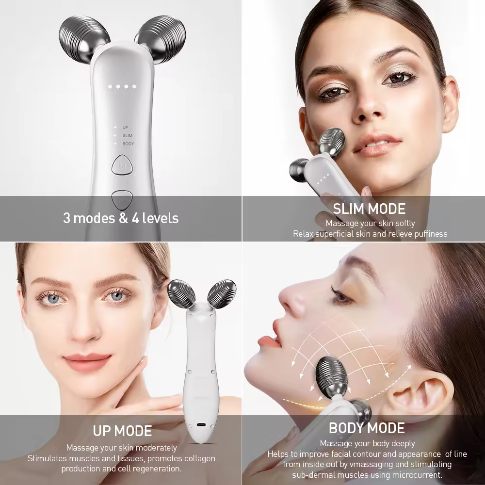EMS Beauty Massager Roller Rechargeable Face Body Lifting Device Skin Firming Anti-Aging Facial Massage Instrument