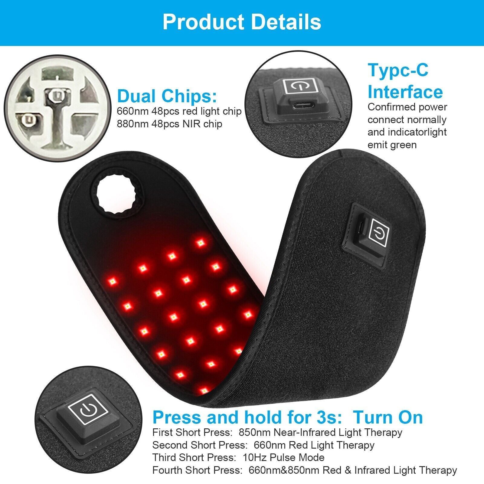 Red Light Therapy Wrist Wrap Pad 660nm 850nm Infrared LED Light Belt for Wrist Arm Joint Home Body Skin Relief Care