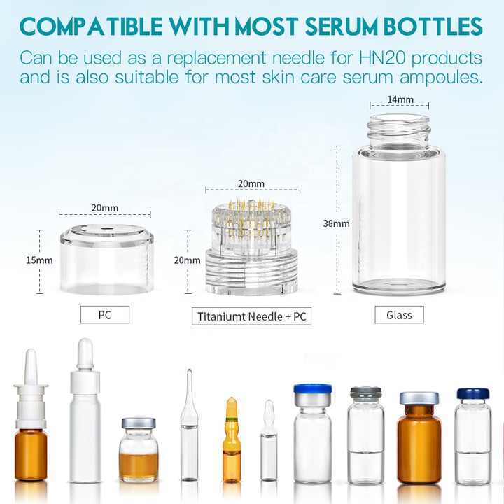 Hydra 20 Pins Gold Titanium Derma Stamp With 5ml Glass Bottle Skin Therapy Auto Serum Infusion System Home Use