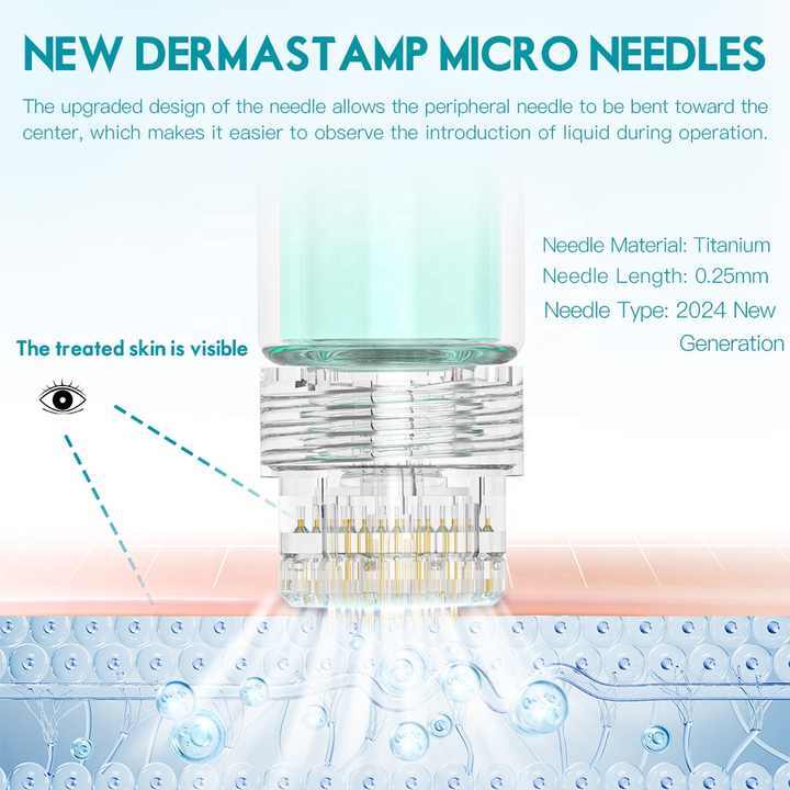 Hydra 20 Pins Gold Titanium Derma Stamp With 5ml Glass Bottle Skin Therapy Auto Serum Infusion System Home Use