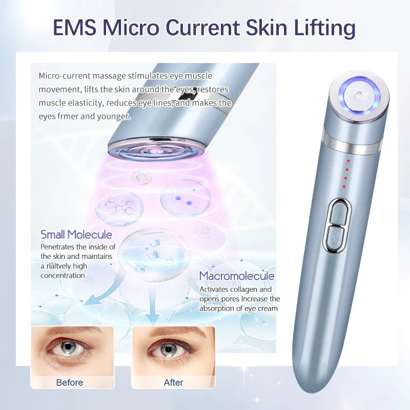 3 In 1 Electric Eye Massage Wand Rechargeable Heat Vibration Microcurrent Anti Wrinkle Dark Circle Eye Lifting Beauty Device