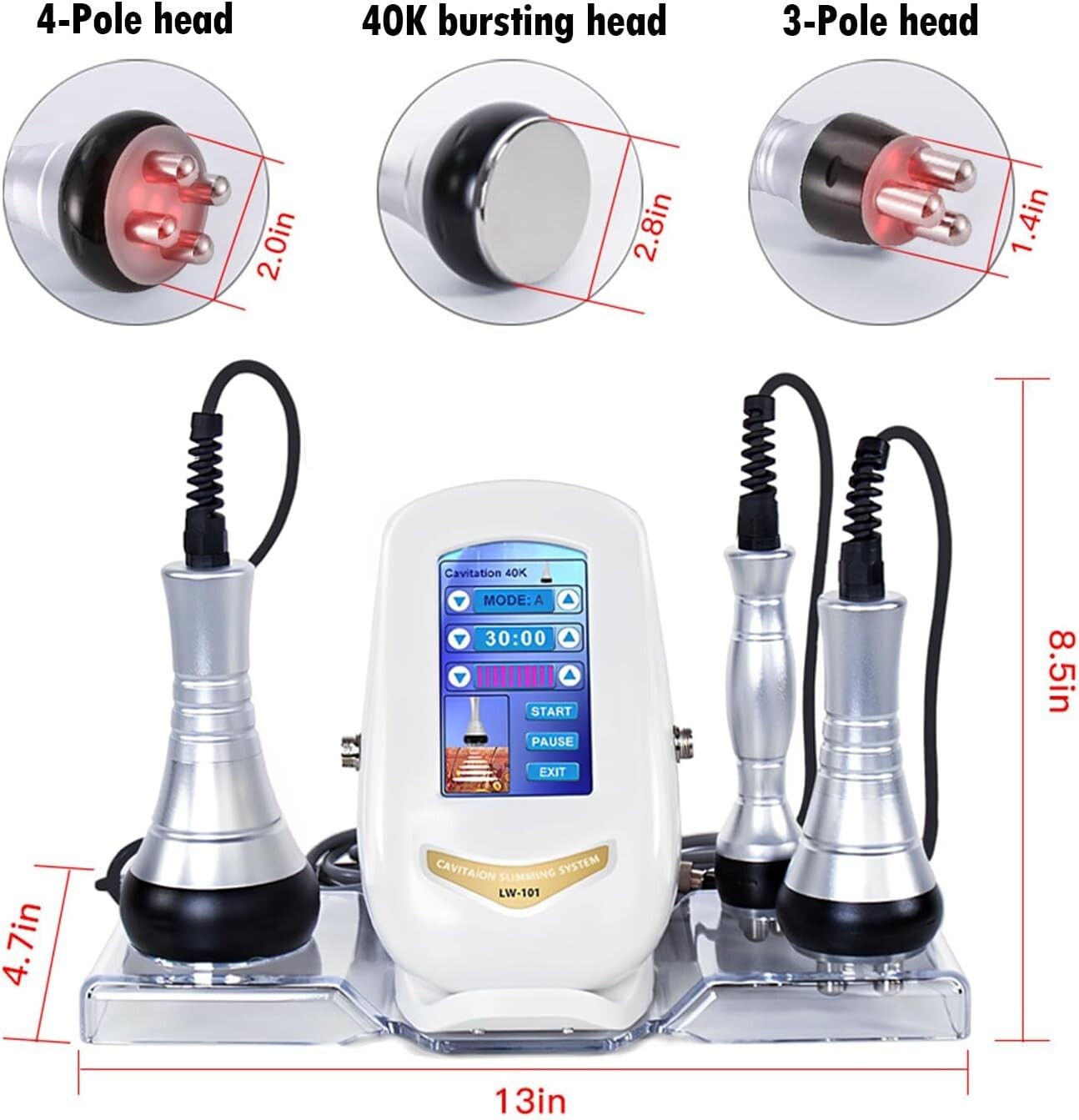 3 In 1 40K Cavitation RF Slimming Machine, Ultrasonic Fat Reduction Device with Tripolar & Multipolar RF for Body Shaping Anti-Cellulite Treatment