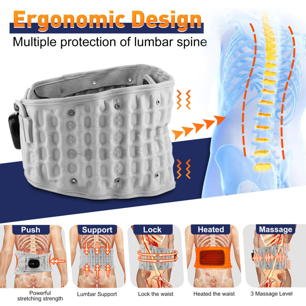 Rechargeable Decompression Back Belt Red Light Heating Massage for Braces Back Pain Lower Lumbar Therapy Waist Support