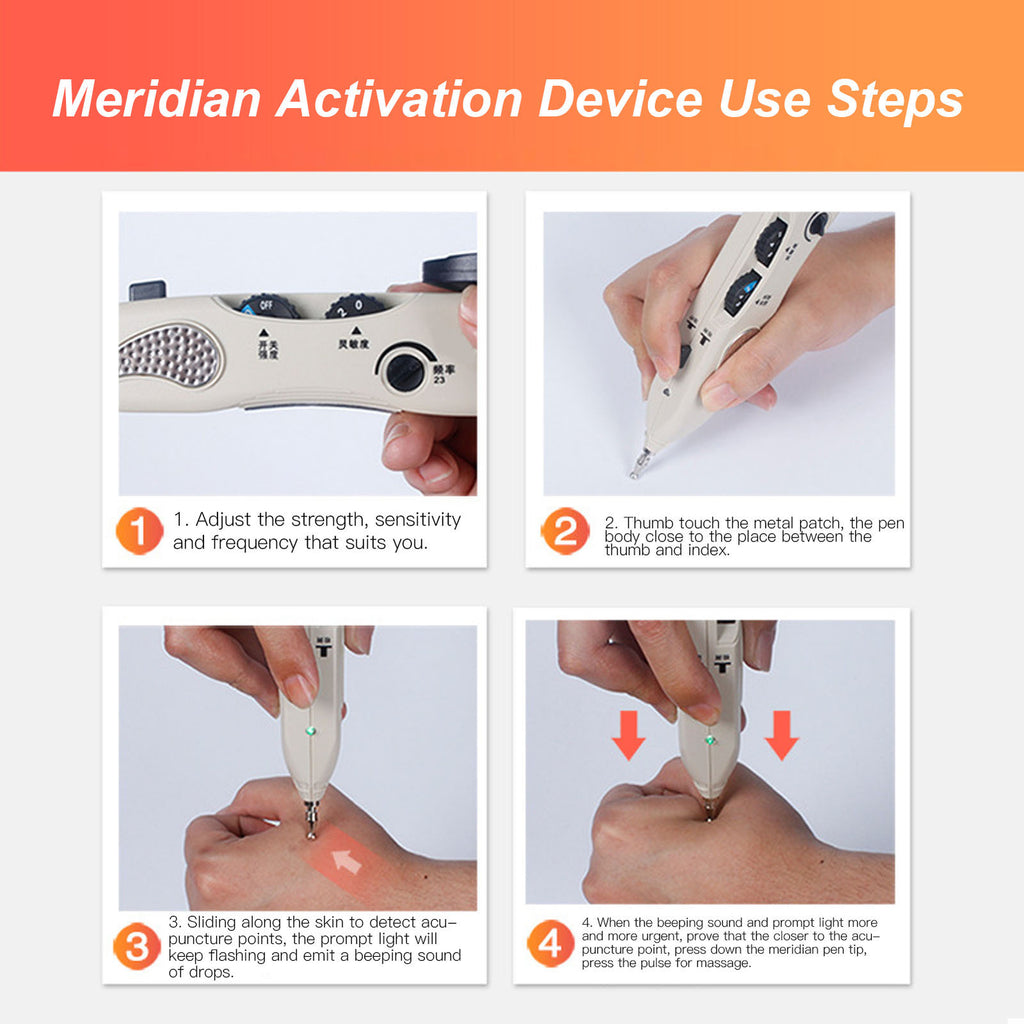 Electronic Acupuncture Pen Pain Relief Therapy Meridian Pen Find Acupoints Automatically with 3 Massage Heads Rechargeable