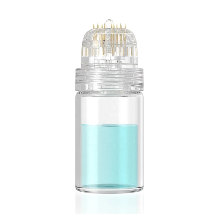 Hydra 20 Pins Gold Titanium Derma Stamp With 5ml Glass Bottle Skin Therapy Auto Serum Infusion System Home Use