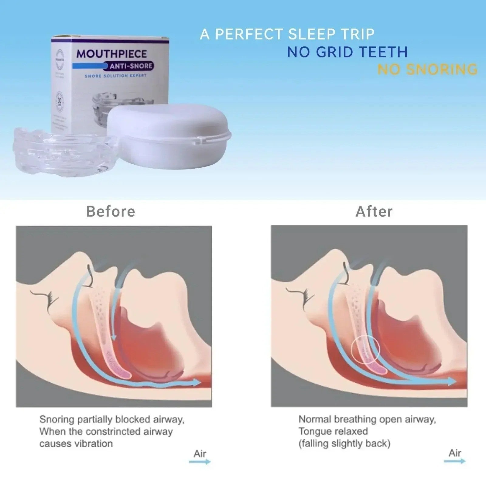 Stop Snoring Mouthpiece Sleep Apnea Guard Bruxism Anti Snore Pure Grind Aid Tray