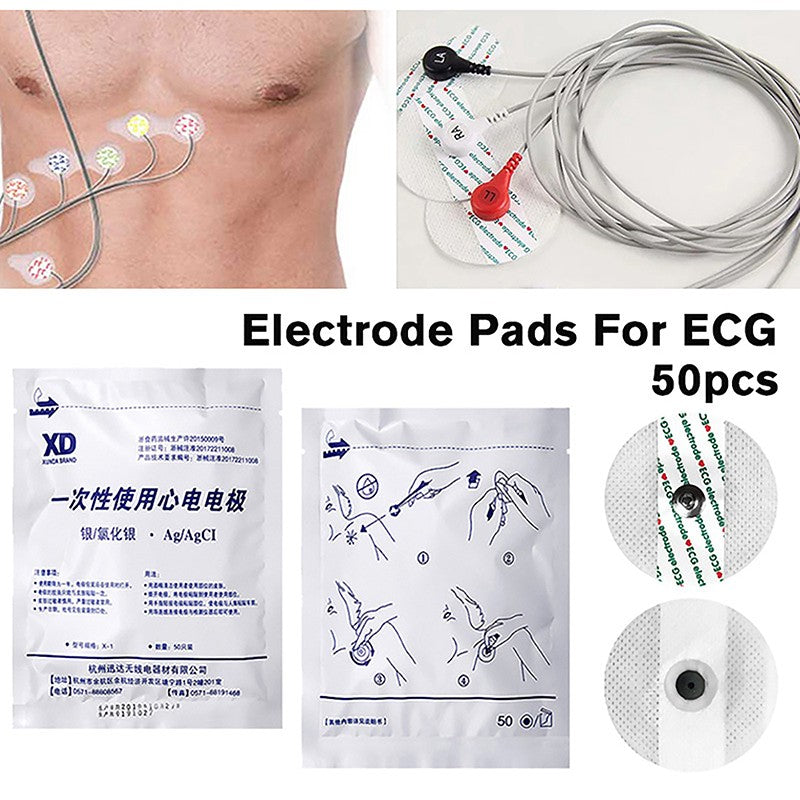 50PCS Disposable Self Adhesive Non-Woven Electrodes Pads ECG EKG for Tens Acupuncture Physiotherapy Machine Portable Handheld Adult