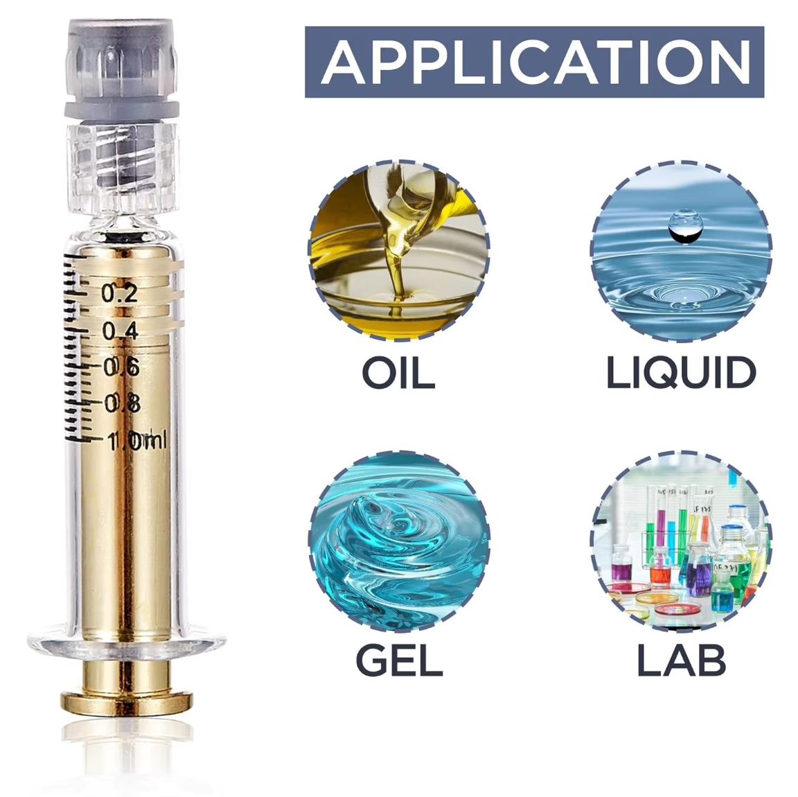 1ml Luer Lock Glass Syringe With Metal Plunger No Needle Liquid Dispenser For Essential Oil Cosmetic Gel Laboratory Sample Storage Tool (10 Pack)
