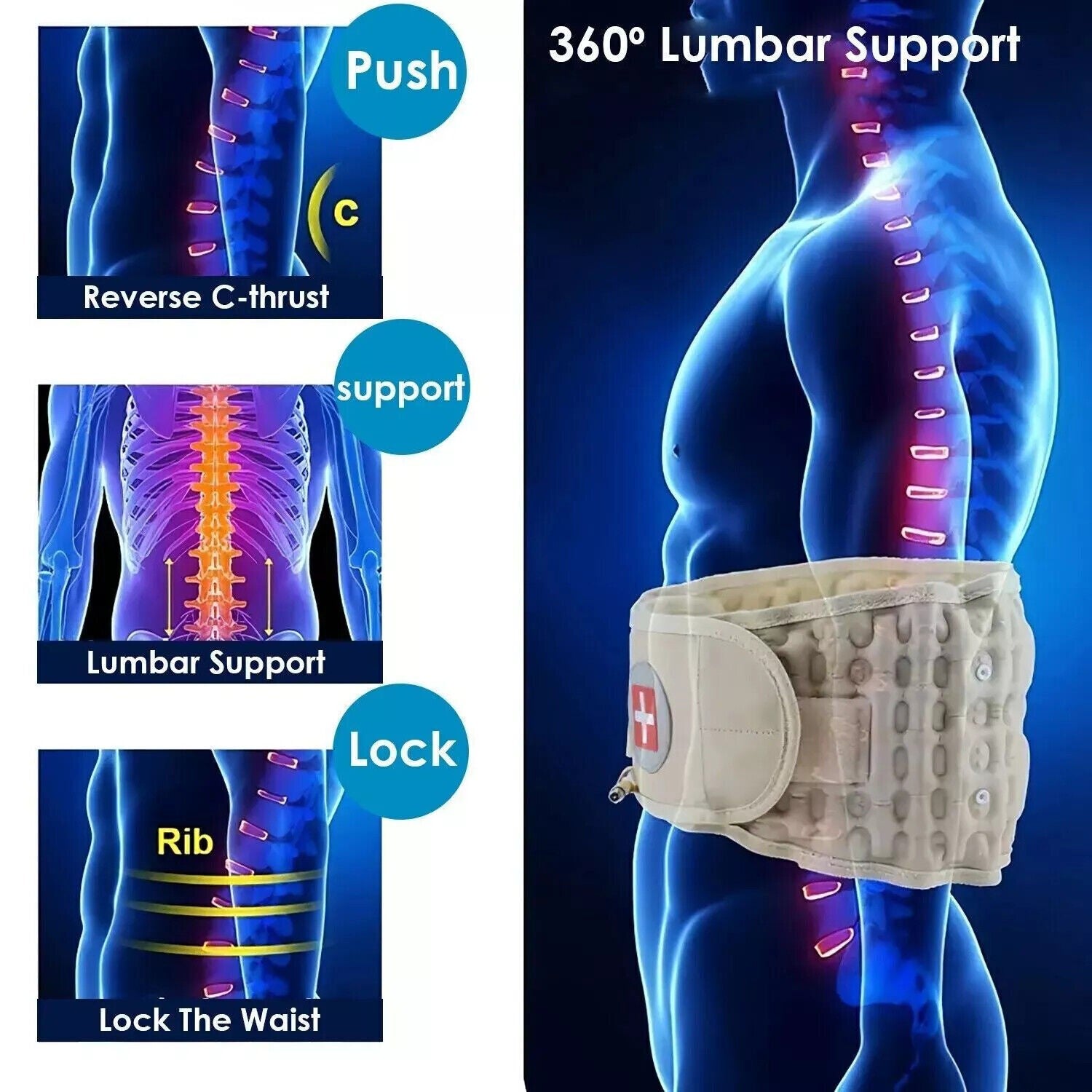 Air Traction Inflatable Spine Decompression Back Belt Lumbar Support for Lower Back Pain Relief Fast