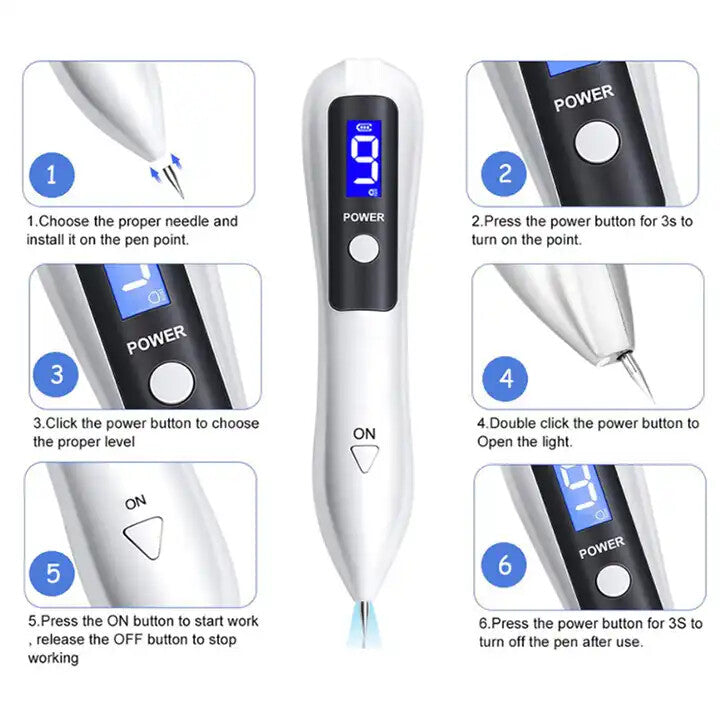 9-level Blue Light Mole Warts Removal Pen - Portable Beauty Instrument USB Charging Beauty Device