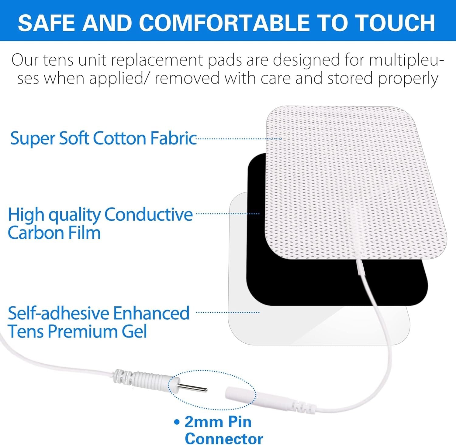 20/40X Replacement Large 2"x3.5" White Cloth Self Adhesive Electrode Pads for Tens Unit 7000 3000 Muscle Stimulator Pulse Massagers