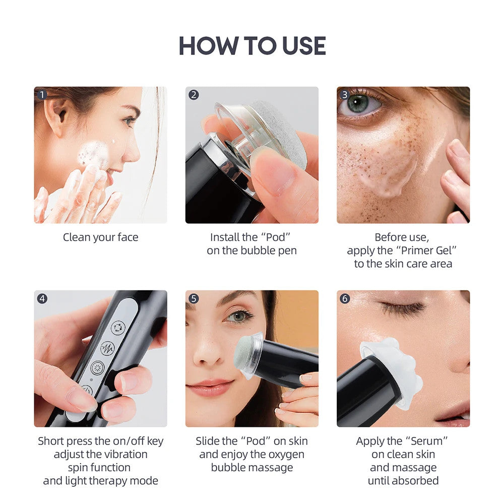 CO2 Oxygen Bubble Pen 5 Gear Vibration Handheld Oxygen Bubble Beauty Tool Deep Skin Cleansing Device Home Salon Skin Care