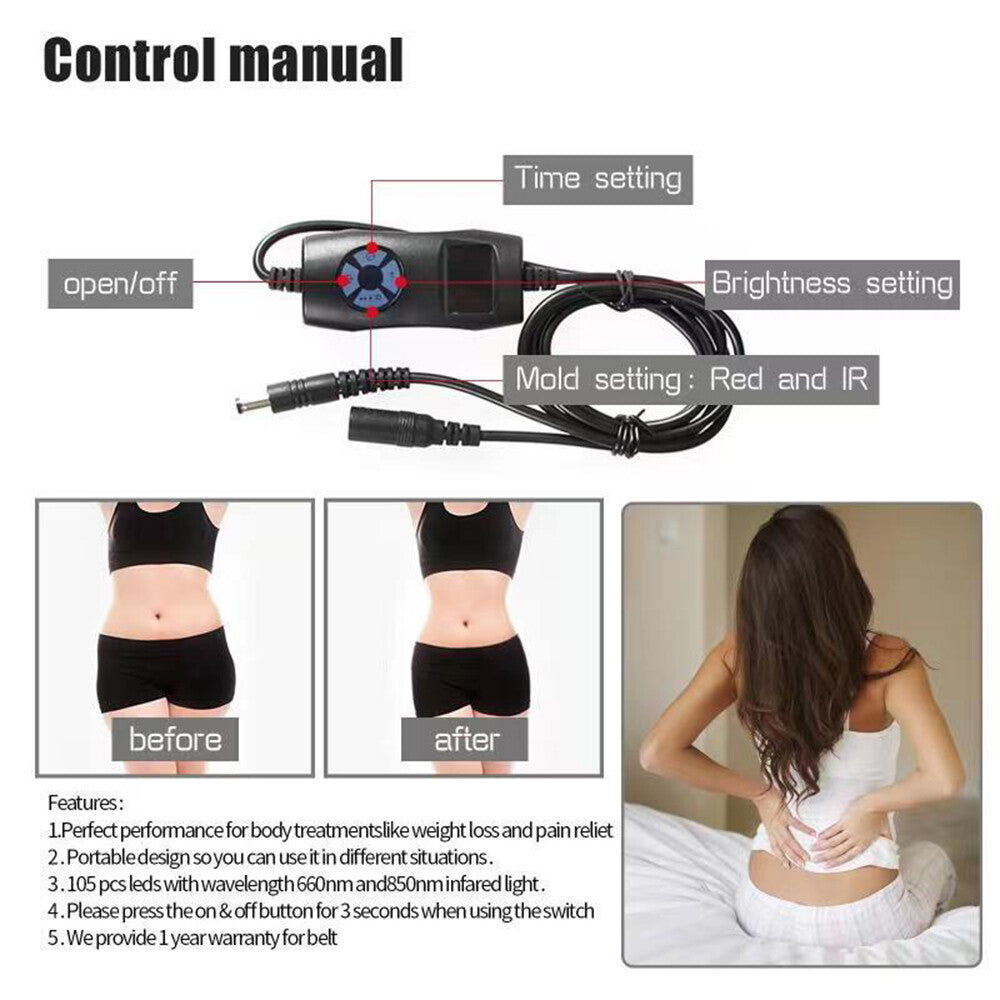 Red Light Therapy Infrared Light Therapy Wrap Belt for Body Pain Relief Wearable Large Pad for Waist Back Stomach Muscle Repair, Decrease Inflammation, Speed Healing LED 660nm&850nm with Controller