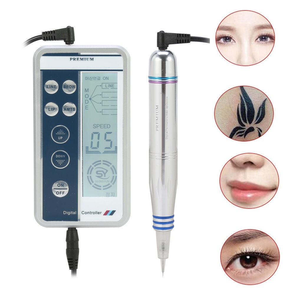 Digital Permanent Makeup Tattoo Machine Kit With 10pcs 1P Needles For Eyebrow Lip Eyeliner Freckle Removal Salon Beauty Device
