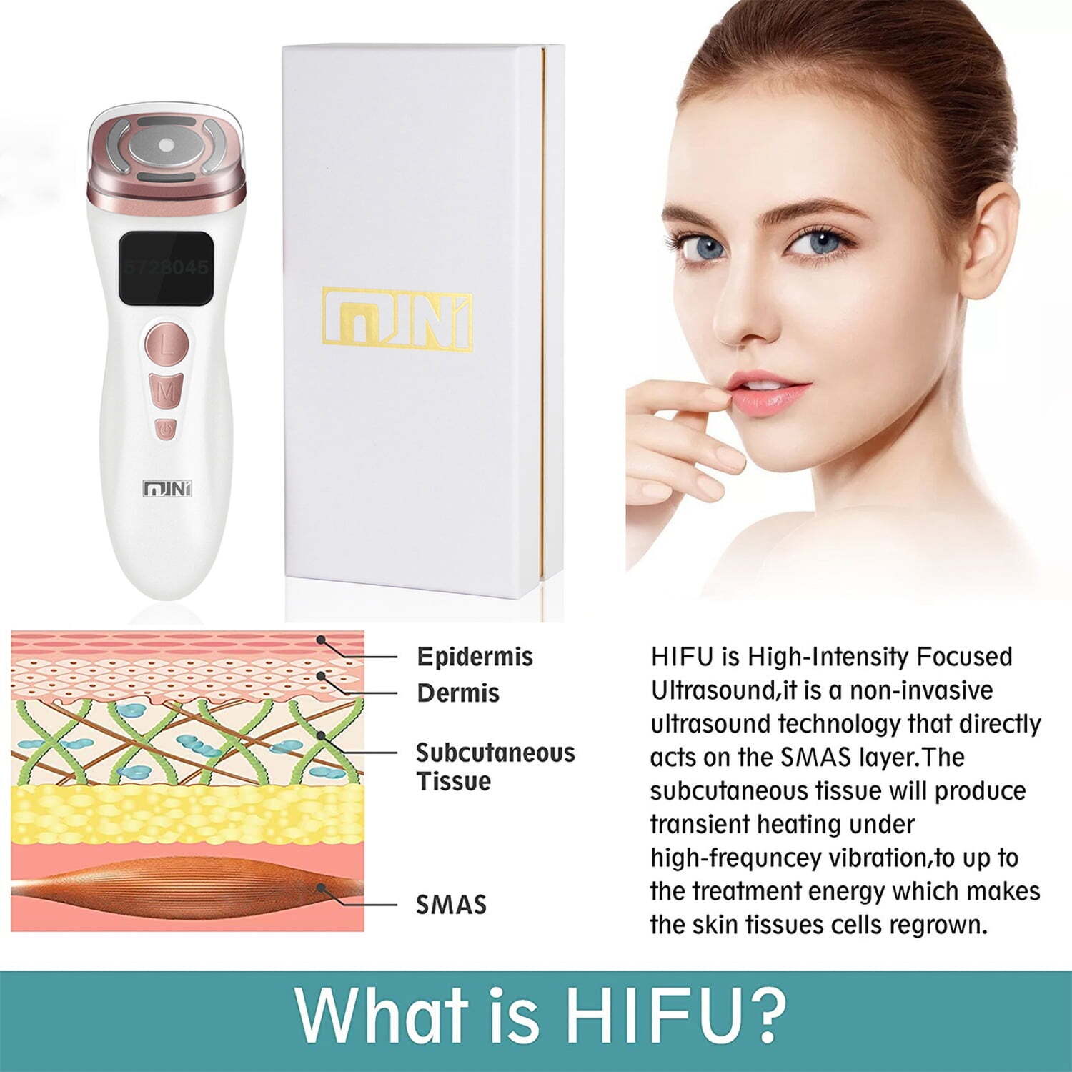 Mini HIFU RF Facial Skin Tightening Machine, Portable Radio Frequency Face Lifting Device for Wrinkle Reduction Skin Care