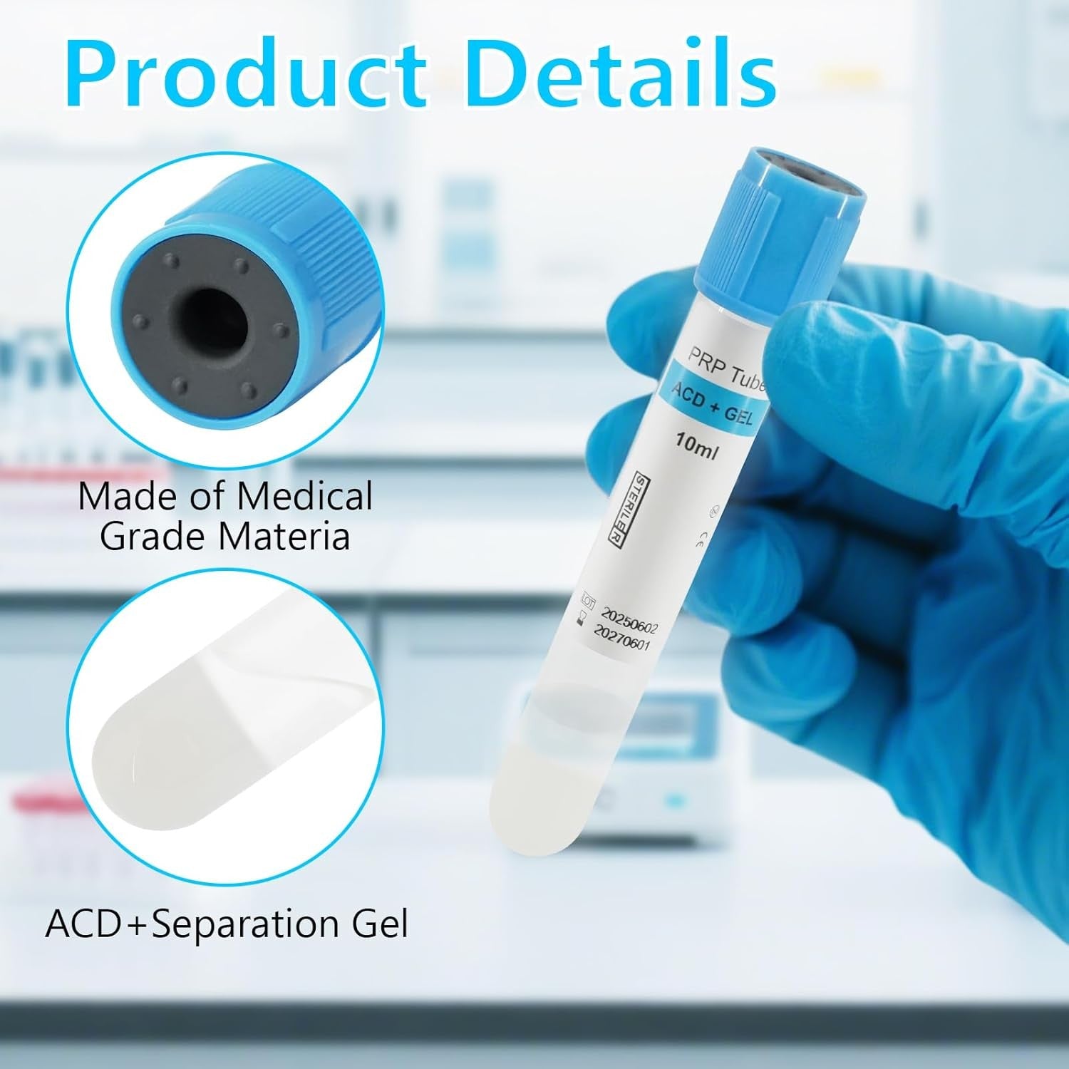 10 Pack Disposable 10ml Acd Gel Tubes With Cap Vacuum for Blood Collection Medical & Veterinary Beauty Facial Use