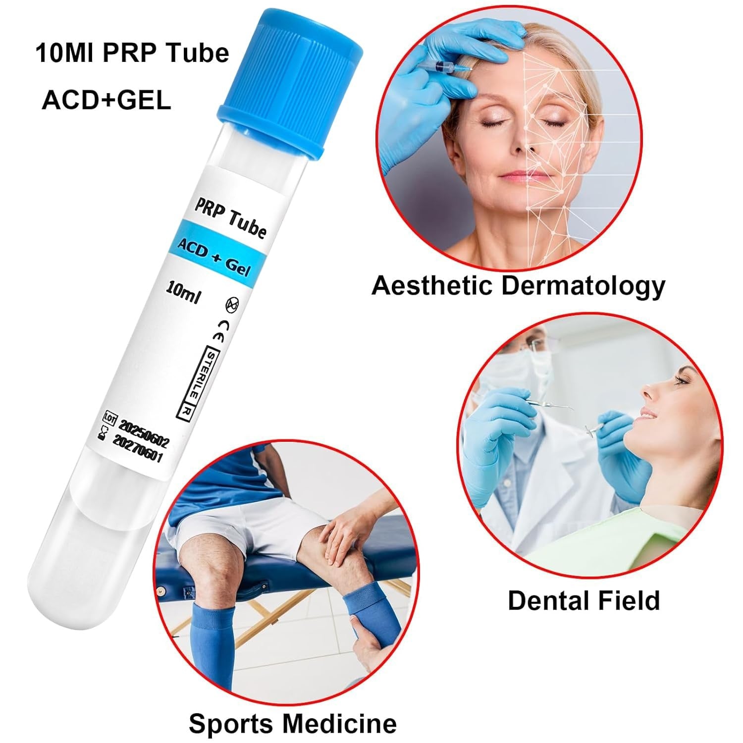 10 Pack Disposable 10ml Acd Gel Tubes With Cap Vacuum for Blood Collection Medical & Veterinary Beauty Facial Use